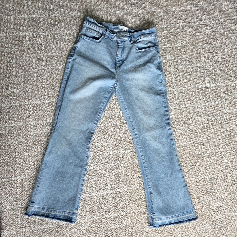 LOFT Light Blue High-Rise Kick Croo Flare Jeans.  8P